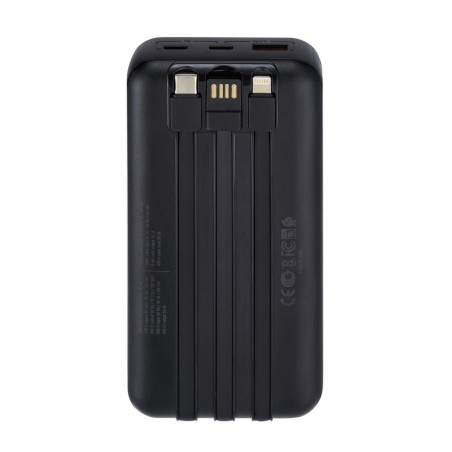 BATTERY BANK (20000 MAH) 22,5W FAST CHARGER CON 3 CAVI INTEGRATI ( DI CUI TYPE C ED USB CON FUNZIONE RICARICA ) NERA