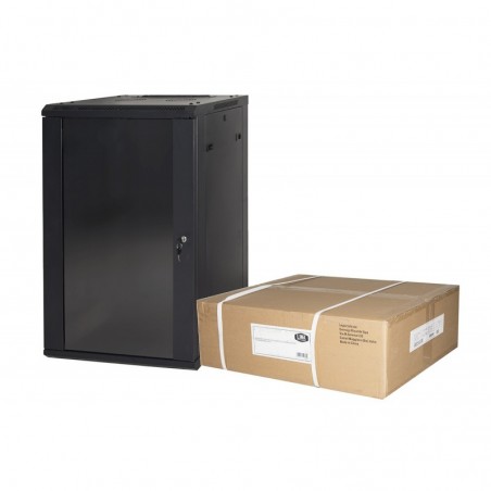 ARMADIO RACK 19" 18 UNITA' DA MURO (A) 905 X( L) 600 X (P) 450 NERO DISASSEMBLATO PORTA VETRO