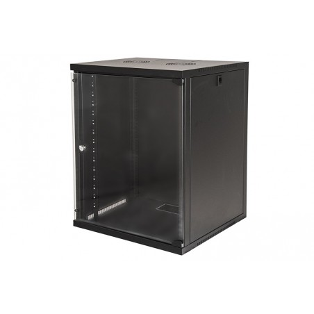 ARMADIO RACK 19" 18 UNITA' DA MURO (A)900 (L)600 X PROFONDITA' 600 MM. COLORE NERO PORTA VETRO