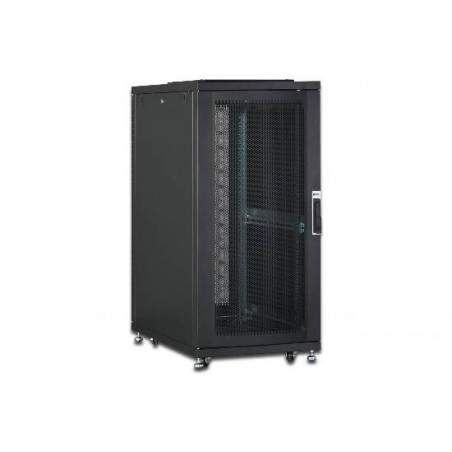 ARMADIO RACK 19" 26 UNITA' LINEA SERVER (A)1342 X (L)600 (P)1000MM. COLORE NERO CON PORTA TRAFORATA E RUOTE