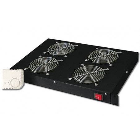 SISTEMA DI VENTILAZIONE CON TERMOSTATO MONTAGGIO FRONTALE IN ARMADIO 19"  CON 4 VENTOLE - COLORE NERO