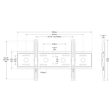 SUPPORTO DA MURO PER VIDEO 50-86" FINO A 80 KG VESA 800X400