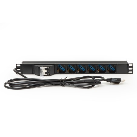 MULTIPRESA ALIMENTAZIONE PER RACK 19" CON 6 PRESE UNIVERSALI TRIPOLARI/SCHUKO MAGNETOTERMICA CAVO MT 3