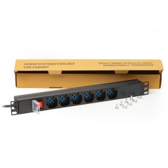 MULTIPRESA DA RACK 19" 6 PRESE UNIVERSALI CON INTERRUTTORE SPINA ITALIANA 16A COLORE NERO VITI INCLUSE