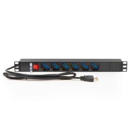 MULTIPRESA DA RACK 19" 6 PRESE UNIVERSALI CON INTERRUTTORE SPINA ITALIANA 16A COLORE NERO VITI INCLUSE