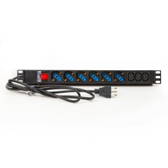 MULTIPRESA DA RACK 19" CON 6 PRESE UNIVERSALI + 3 PRESE C13 CON INTERRUTTORE SPINA ITALIANA 16A