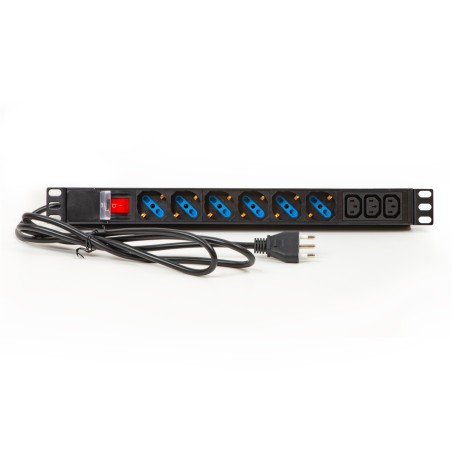 MULTIPRESA DA RACK 19" CON 6 PRESE UNIVERSALI + 3 PRESE C13 CON INTERRUTTORE SPINA ITALIANA 16A