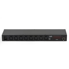 MULTIPRESA19" 8 PORTE IEC C13 FEMMINA CONTROLLO TRAMITE IP CON DISPLAY PER VOLT E AMPERE E SENSORI AMBIENTALI TEMPERATURA E UMID