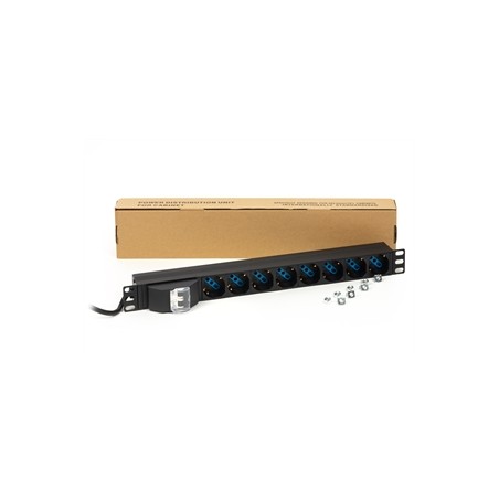 MULTIPRESA ALIMENTAZIONE PER RACK 19" CON 8 PRESE UNIVERSALI TRIPOLARI/SCHUKO MAGNETOTERMICA