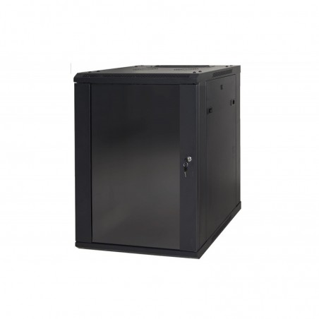 ARMADIO RACK 19" 12 UNITA' DA MURO (A) 635 X (L) 600 X (P) 450 NERO DISASSEMBLATO PORTA VETRO