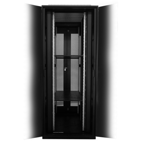 ARMADIO RACK 42U 800X1200 PORTA DOPPIA TRAFORATA CON 2 RIPIANI NERO