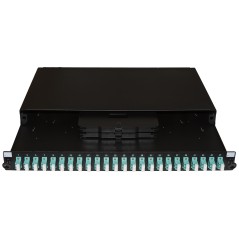 PANNELLO FIBRA OTTICA 19" CON 24 ADATTATORI LC DUPLEX OM3 PROFONDITA' 250 MM COLORE NERO