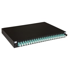 PANNELLO FIBRA OTTICA 19" CON 24 ADATTATORI LC DUPLEX OM3 PROFONDITA' 250 MM COLORE NERO