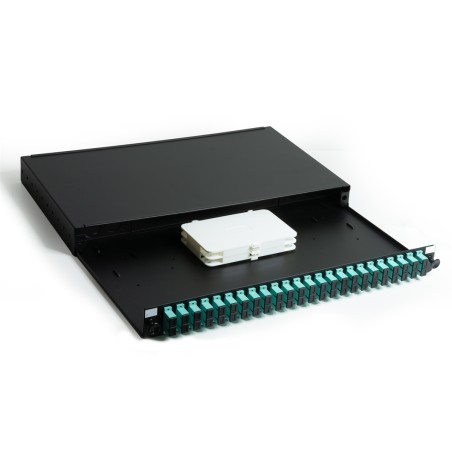 PANNELLO FIBRA OTTICA 19" CON 24 ADATTATORI SC DUPLEX OM3 PROFONDITA' 250 MM COLORE NERO