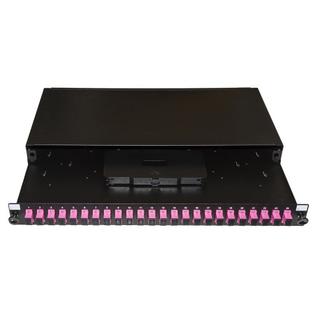 PANNELLO FIBRA OTTICA 19" CON 24 ADATTATORI SC SIMPLEX OM4 PROFONDITA' 250 MM COLORE NERO