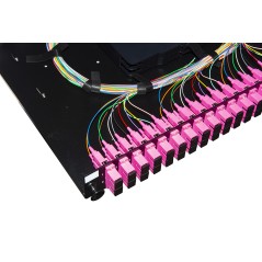 PANNELLO FIBRA OTTICA 19" CON 24 ADATTATORI SC DUPLEX OM4 PROFONDITA' 250 MM CON 48 PIGTAIL INSTALLATI COLORE NERO