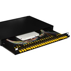 PANNELLO FIBRA OTTICA 19" CON 24 ADATTATORI ST SIMPLEX OM4 PROFONDITA' 250 MM CON PIGTAIL INSTALLATI COLORE NERO