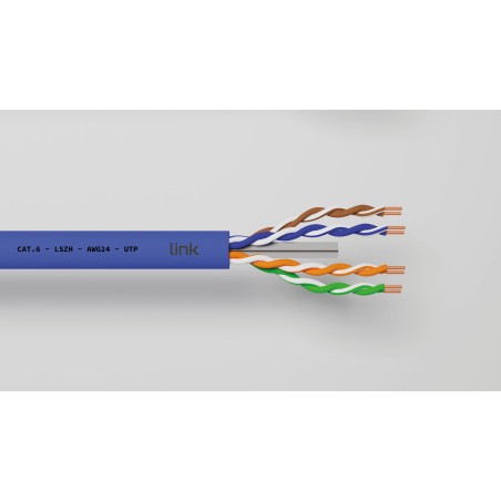 CAVO SOLIDO UTP PER RETI CATEGORIA 6 LSZH AWG24 IN RAME MATASSA MT 305 CLASSE CPR CCA COLORE BLU