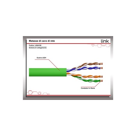 MATASSA CAVO RETE CATEGORIA 6A NON SCHERMATO UTP AWG24 HALOGENFREE FLESSIBILE COLORE VERDE MT.100