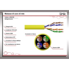 MATASSA CAVO RETE CATEGORIA 6A NON SCHERMATO UTP AWG24 HALOGENFREE FLESSIBILE COLORE GIALLO MT.100