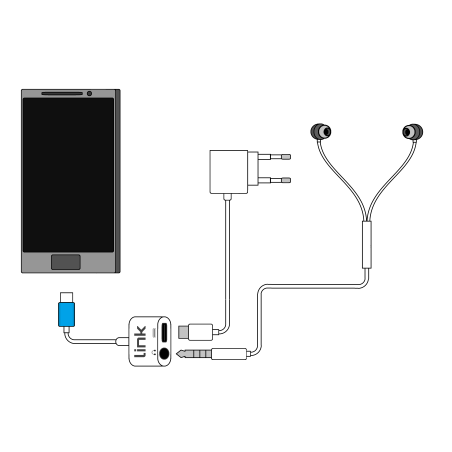 ADATTATORE SPLITTER USB-C MASCHIO PER RICARICA SMARTPHONE E AUDIO CON MICROFONO PER TELEFONATE E MUSICA CM 15