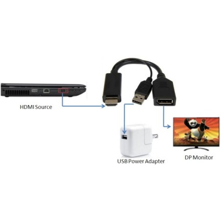 ADATTATORE ATTIVO HDMI MASCHIO - DISPLAYPORT 1.2 FEMMINA CON CONNETTORE USB 4K PER PC/NOTEBOOK HDMI® A VIDEO DISPLAYPORT