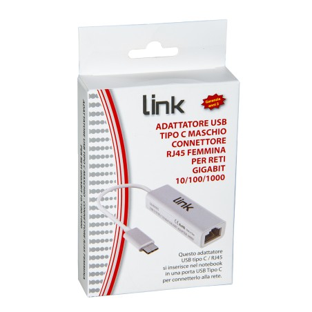 ADATTATORE USB-C MASCHIO - CONNETTORE RJ45 FEMMINA PER RETI GIGABIT 10/100/1000