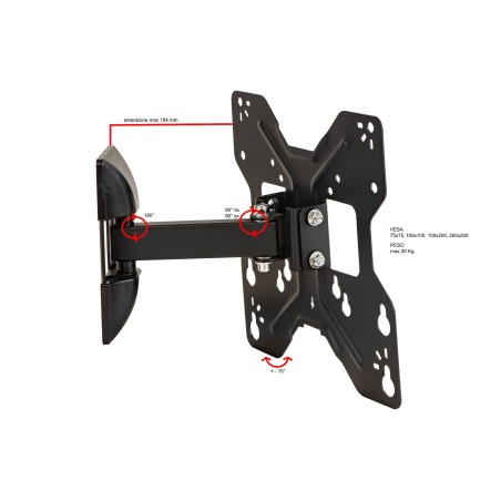 BRACCIO SUPPORTO A MURO A 2 SNODI PER SCHERMI 23"-42" FINO A 30 KG