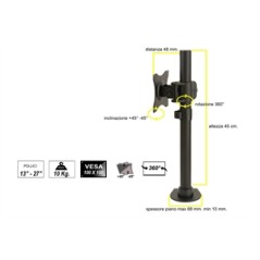 BRACCIO SUPPORTO DA TAVOLO CON MORSA PER VIDEO 13-27" FINO A 10 KG