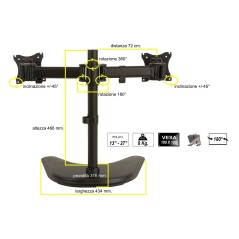 BRACCIO SUPPORTO DA TAVOLO CON BASE PER 2 MONITOR 13-27" FINO A 8 KG A 3 SNODI