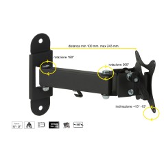 BRACCIO A MURO CON 2 SNODI PER TV LED/LCD DA 13 A 37" FINO A 15KG E VESA 100X100