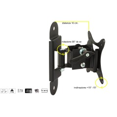 STAFFA A MURO ORIENTABILE PER TV LED/LCD DA 13 A 37" FINO A 15KG E VESA 100X100
