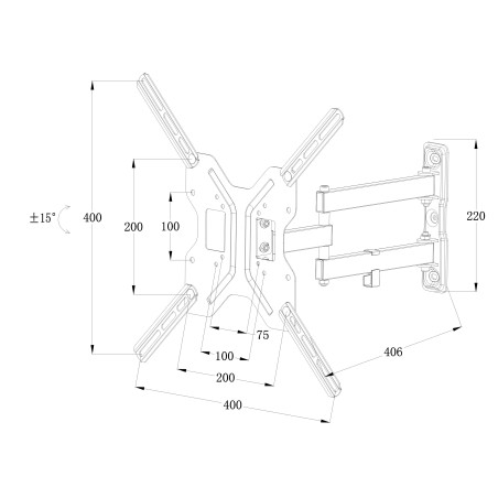 BRACCIO A MURO A 3 SNODI PER TV FINO A 25 KG, 50" FINO A VESA 400X400