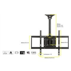 BRACCIO TELESCOPICO DA SOFFITTO PER TV FINO A 40 KG DA 32 A 55" FINO A VESA 600X400