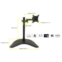 BRACCIO DA TAVOLO CON BASE PER VIDEO FINO A 15 KG DA 13 A 27" FINO A VESA 100X100 CON DUE SNODI