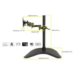 BRACCIO DA TAVOLO CON BASE PER VIDEO FINO A 15 KG DA 13 A 27" FINO A VESA 100X100 CON TRE SNODI