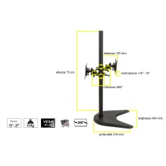 SUPPORTO DA TAVOLO CON BASE FINO A DUE VIDEO FINO A 15 KG DA 13 A 27" FINO A VESA 100X100