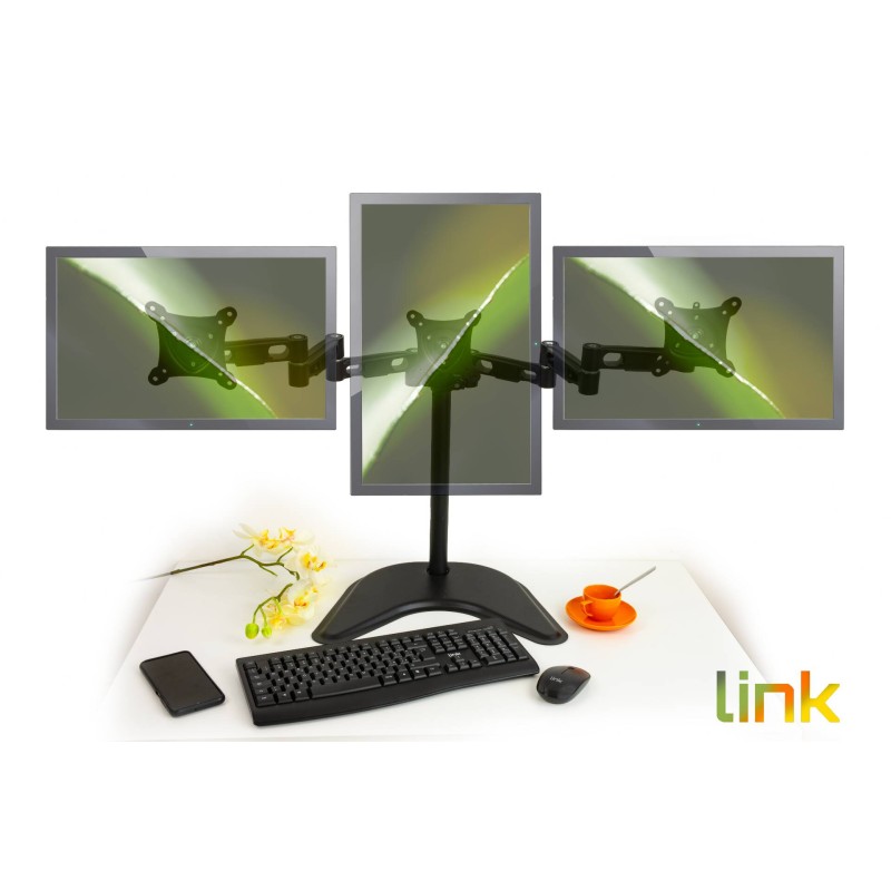 BRACCIO DA TAVOLO CON BASE PER TRE VIDEO FINO A 15 KG DA 13 A 21" FINO A VESA 100X100
