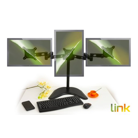 BRACCIO DA TAVOLO CON BASE PER TRE VIDEO FINO A 15 KG DA 13 A 21" FINO A VESA 100X100
