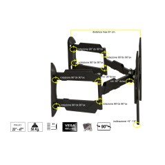 STAFFA A MURO PER TV FINO A 50 KG, DA 23 A 47" FINO A VESA 400X400