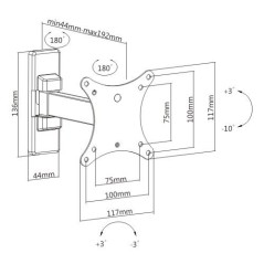 STAFFA A MURO 2 SNODI PER MONITOR 14-27" FINO A VESA 100X100 ORIENTAMENTO VERTICALE E ORIZZONTALE