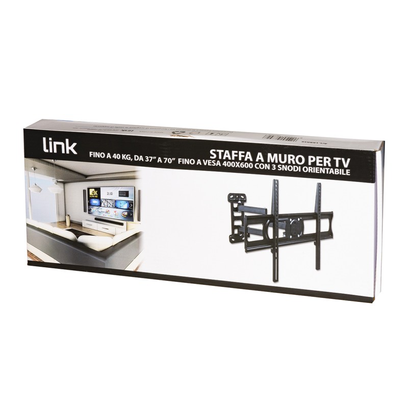 STAFFA A MURO PER TV FINO A 40 KG, DA 37 A 70" FINO A VESA 400X600 CON 3 SNODI ORIENTAMENTO ALTO/BASSO 5-10° ORIENTAMENTO LATERA