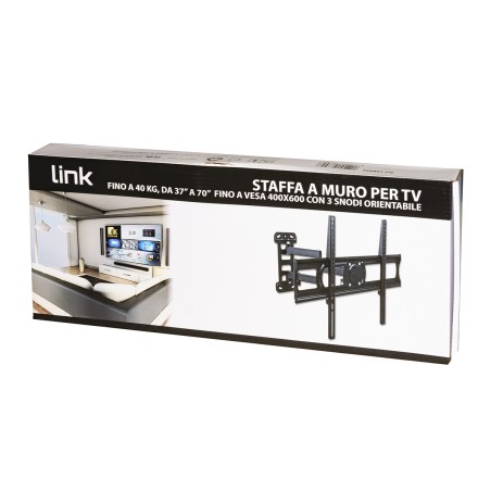 STAFFA A MURO PER TV FINO A 40 KG, DA 37 A 70" FINO A VESA 400X600 CON 3 SNODI ORIENTAMENTO ALTO/BASSO 5-10° ORIENTAMENTO LATERA