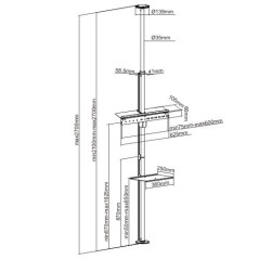 ASTA SUPPORTO PER TV PAVIMENTO-SOFFITTO PER MONITOR 37-70" CON RIPIANO