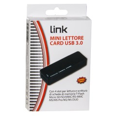 MINI LETTORE CARD USB 3.0 FINO A 5 GBPS LETTURA SIMULTANEA DI 4 SCHEDE T-FLASH, MICRO SD, SD, MMC, RS-MMC, MS, MS PRO, MS, MS DU