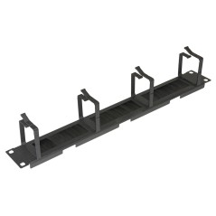 LISTELLO GUIDACAVI PER ARMADI 19" 1 UNITA' 4 ANELLI CON FORO PASSAGGIO CAVI E SPAZZOLA ANTIPOLVERE COLORE NERO IN METALLO