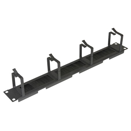LISTELLO GUIDACAVI PER ARMADI 19" 1 UNITA' 4 ANELLI CON FORO PASSAGGIO CAVI E SPAZZOLA ANTIPOLVERE COLORE NERO IN METALLO