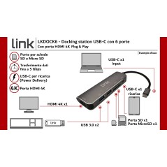 DOCKING STATION USB-C CON 6 PORTE: HDMI® 4K, USB-C, 2XUSB 3.0, LETTORE CARD MICRO SD, SD/MMC