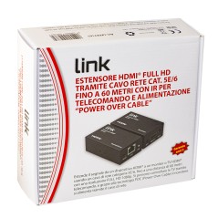 ESTENSORE HDMI® TRAMITE CAVO RETE CAT 6 FINO A 60 METRI 1080P CON COMANDO INFRAROSSI ALIMENTAZIONE DEL RICEVITORE POC (POWER OVE