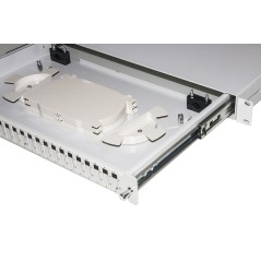 CASSETTO FIBRA OTTICA 24 PORTE PER ADATTATORI SC DUPLEX 1 UNITA' PER INSTALLAZIONE 19" GRIGIO CON BINARI TELESCOPICI